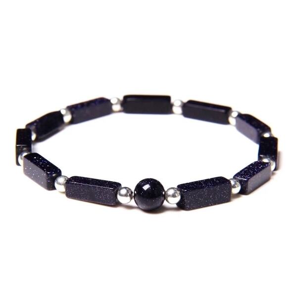 RETAIL $40 Natural Stone Dark Blue Sand Stone Bracelet*Stretchy*NEW - Picture 1 of 1